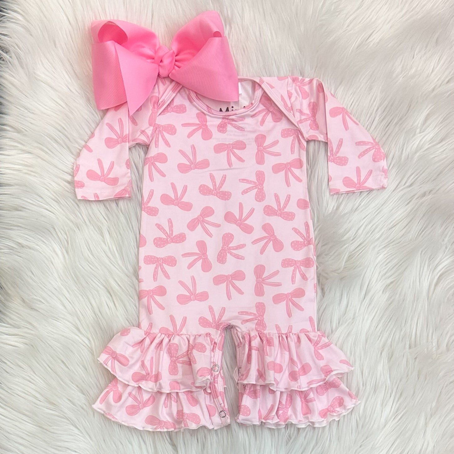 Bow Print Ruffle Bottom Jumpsuit