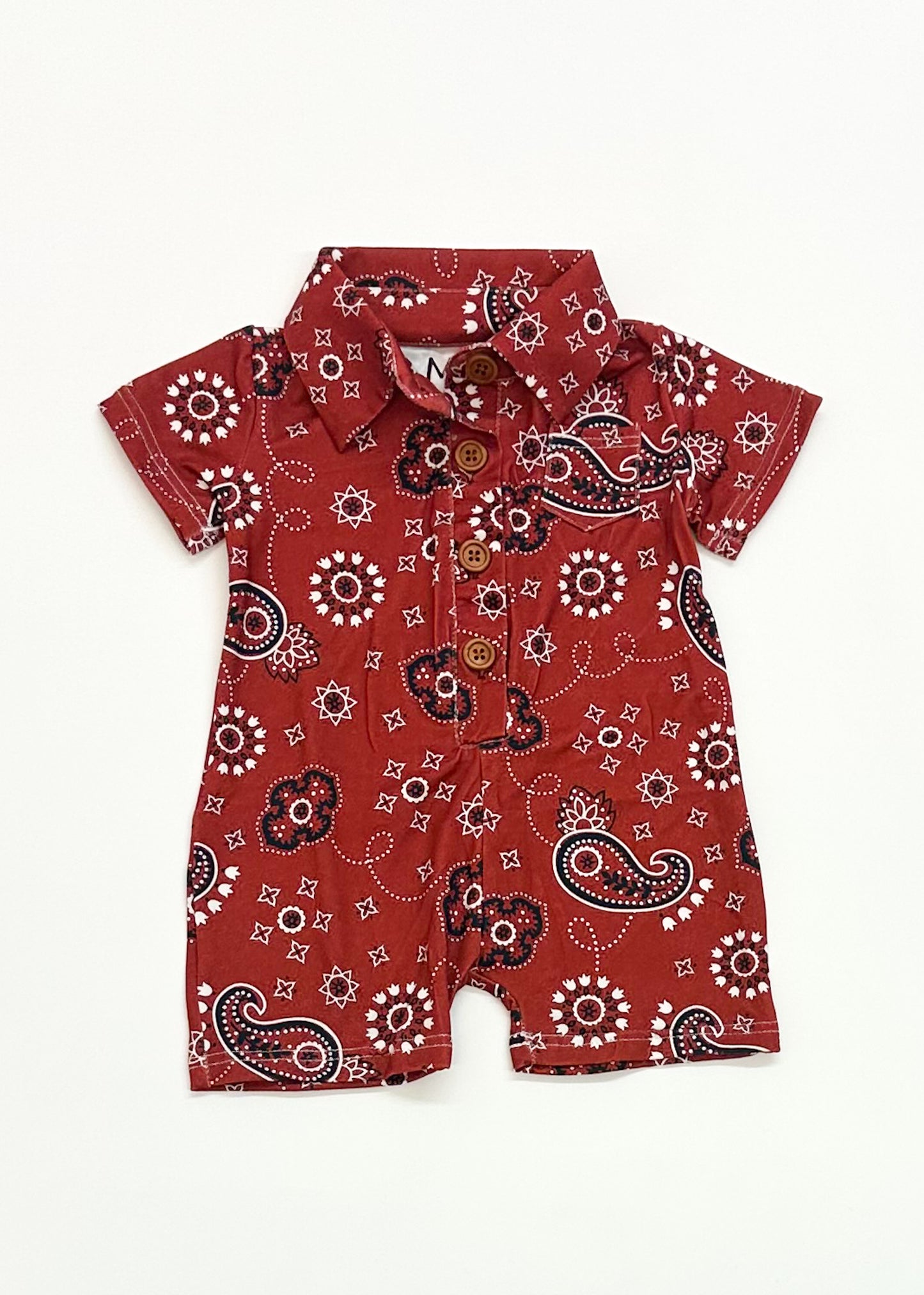 Red Paisley Collared Button Down Outfit