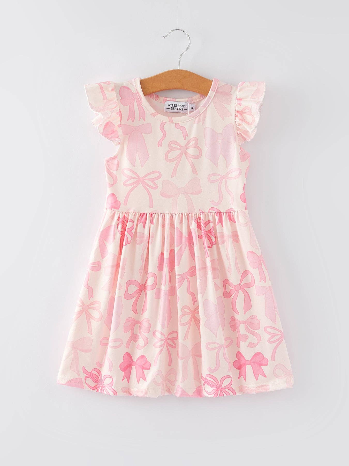 Easter Bow Print Flying Sleeve Girls Dress: 4