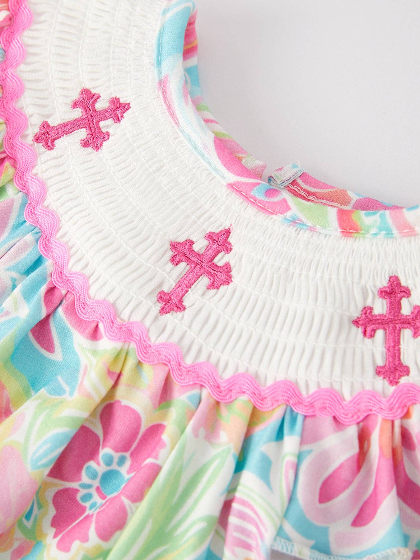 Easter Cross Smocking Embroidery Baby Girl Romper: 18M