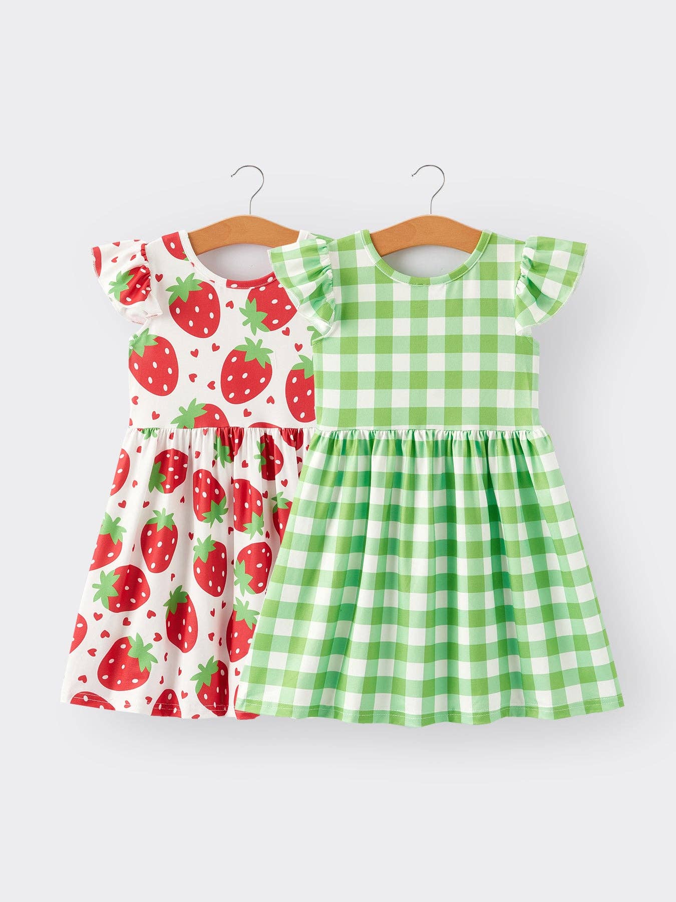 Girls Strawberry Plaid Print Dress 2-piece Set: 5-6Y