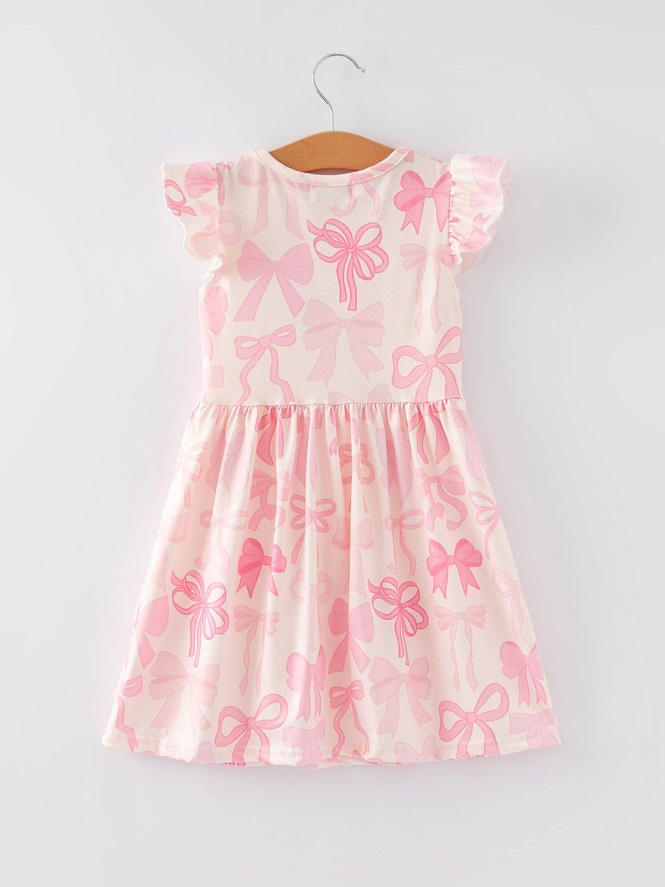 Easter Bow Print Flying Sleeve Girls Dress: 4