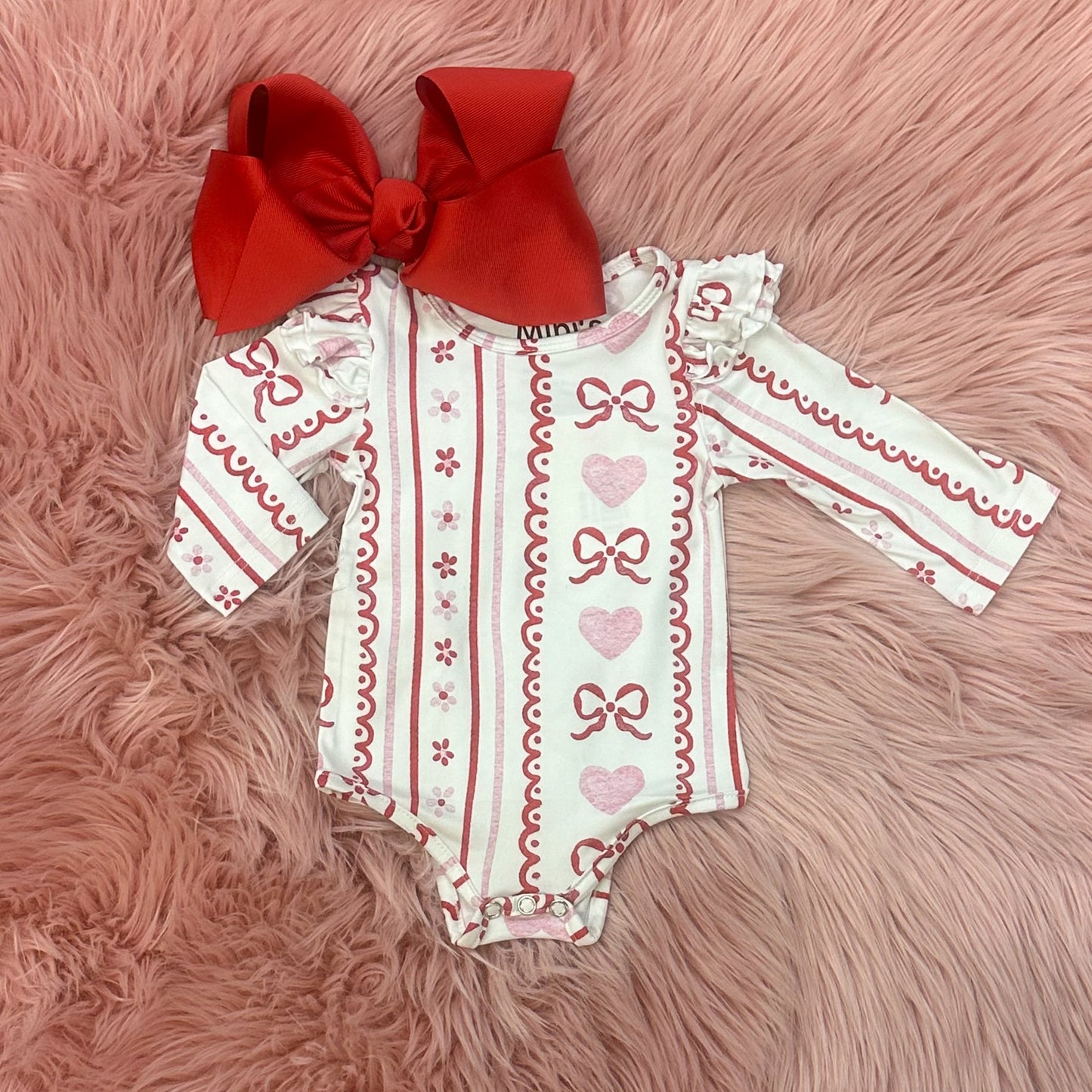 Bows and Hearts Ruffle Shoulder Onesie