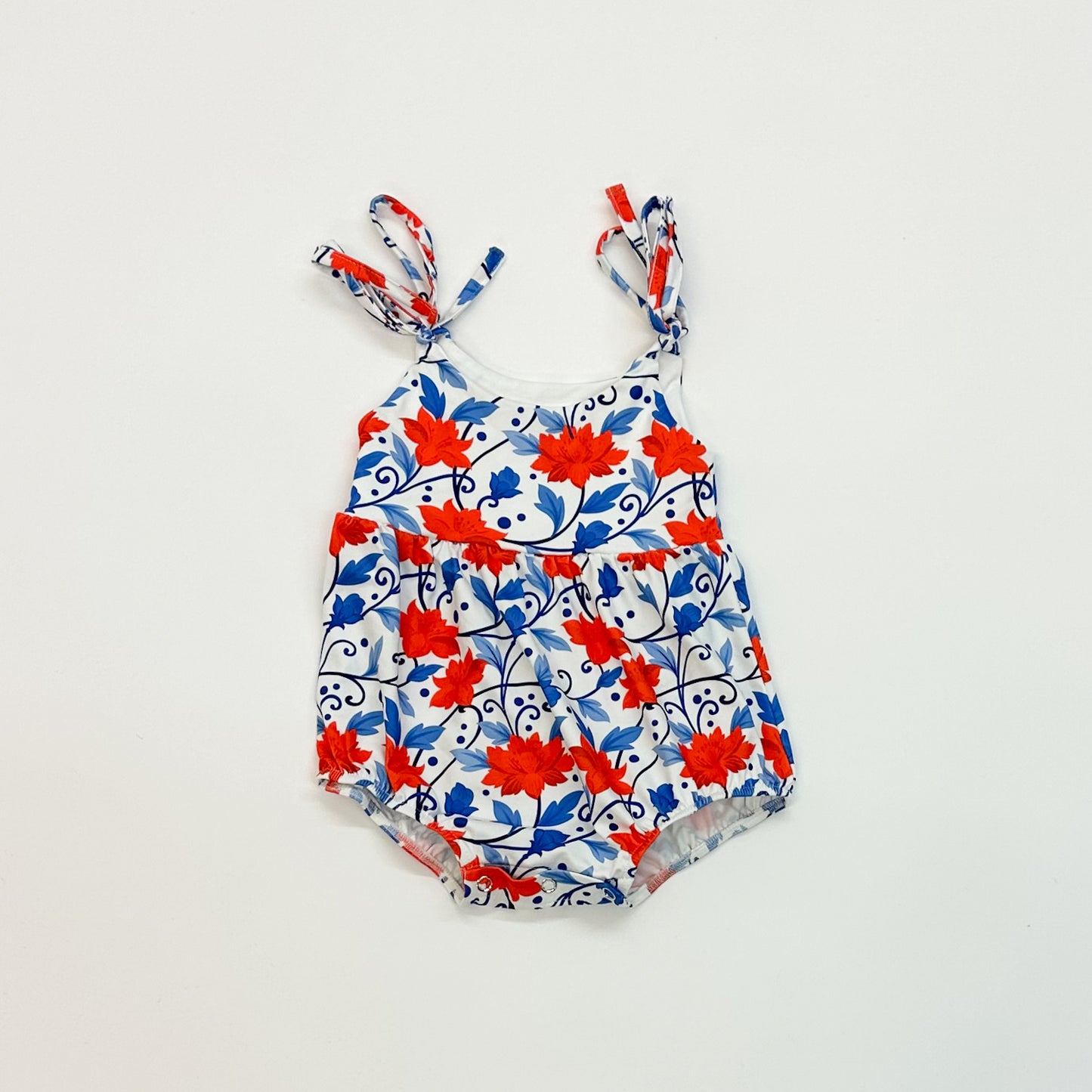 Red and Blue Floral Tie Top Bubble Romper