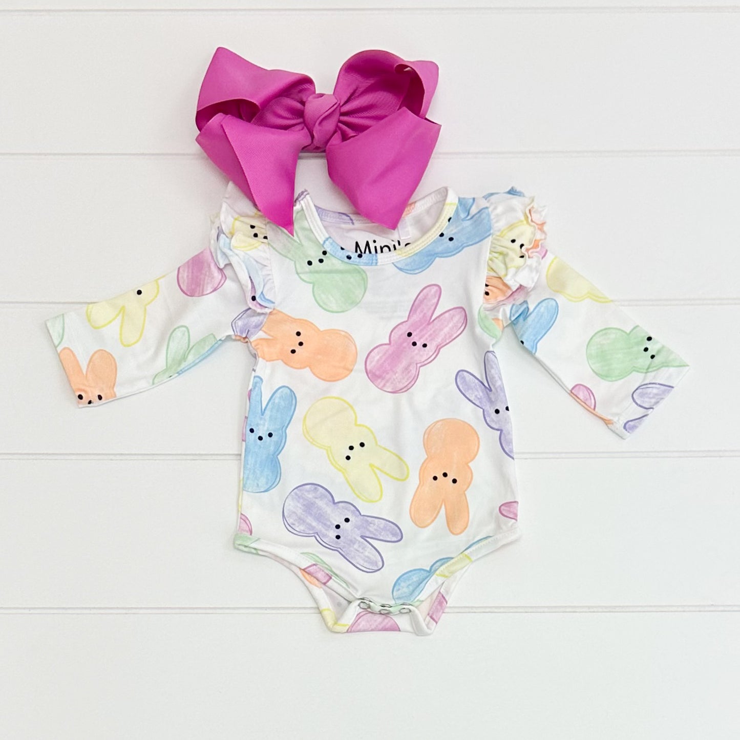 Colorful Bunnies Ruffle Shoulder Onesie