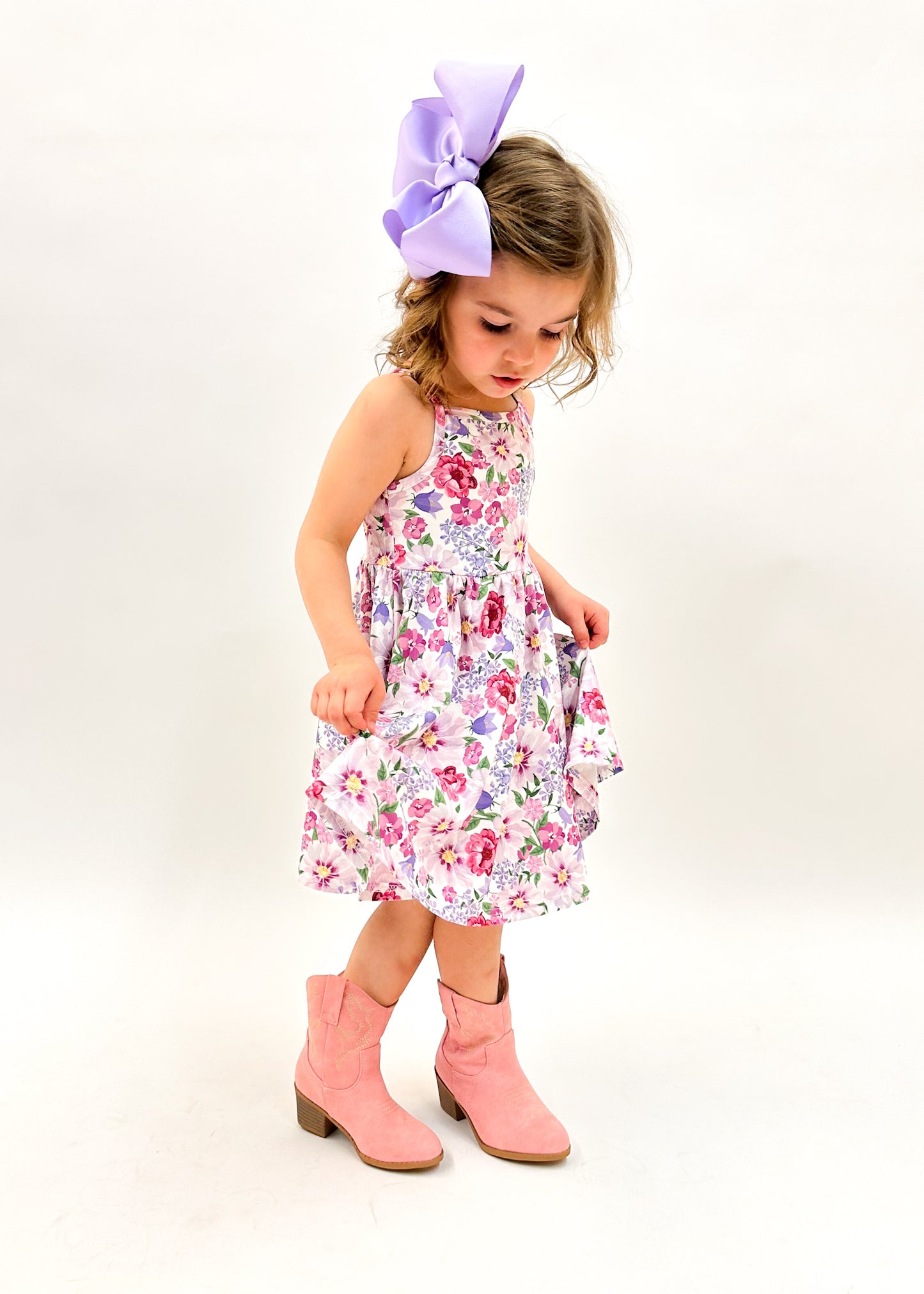 Lavender Floral Sleeveless Twirl Dress