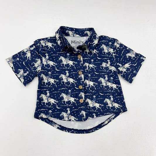 Cowboy Print Button Down Collared Top