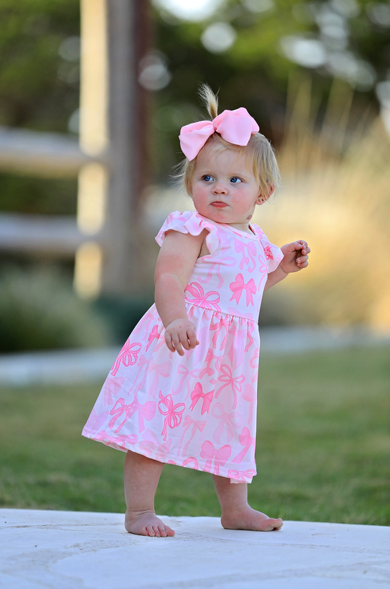 Easter Bow Print Flying Sleeve Girls Dress: 7